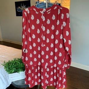 Loft Paisley Tunic Dress Burgundy Small S